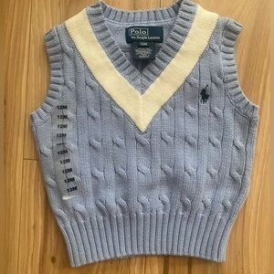 Polo Ralph Lauren Blue Cable Knit V-Neck Vest Size 12M  NWT